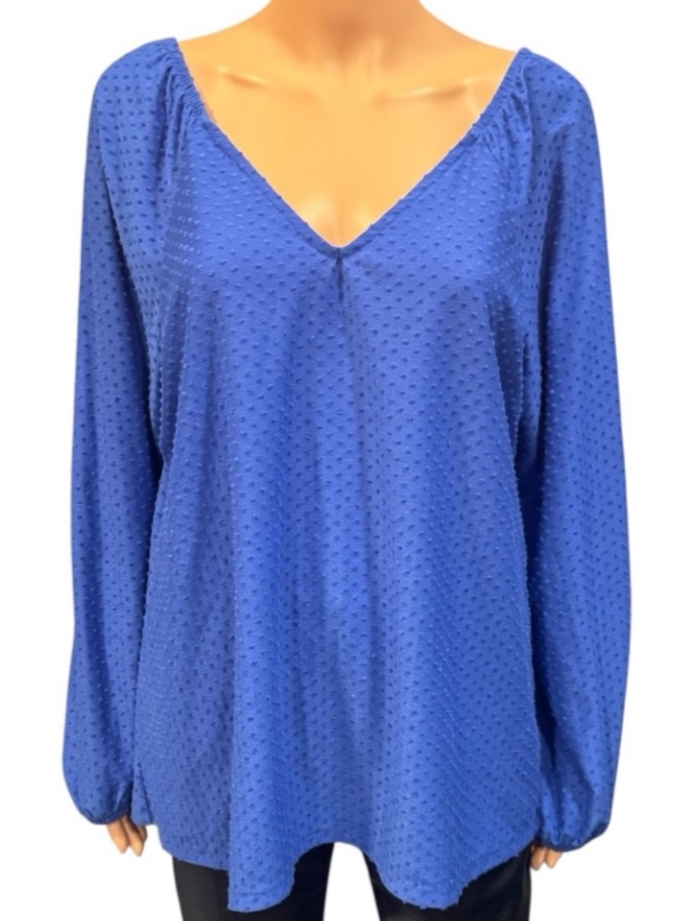 NWOT LANE BRYANT Vibrant Electric Blue Textured Long Sleeve V Neck Blouse 14/16